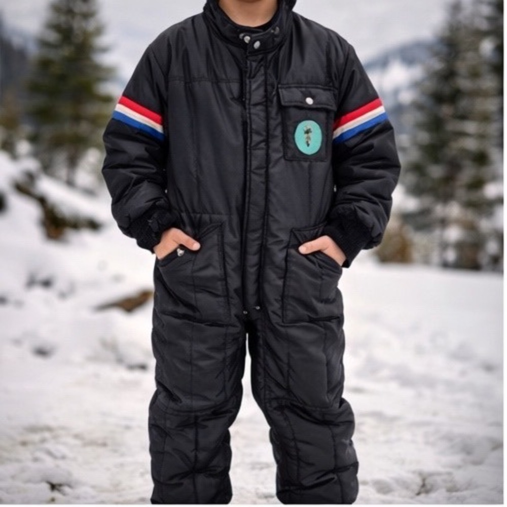 Vintage 1975 Mens Snowmobile Suit L Black Quilted One Piece Biker Coveralls
